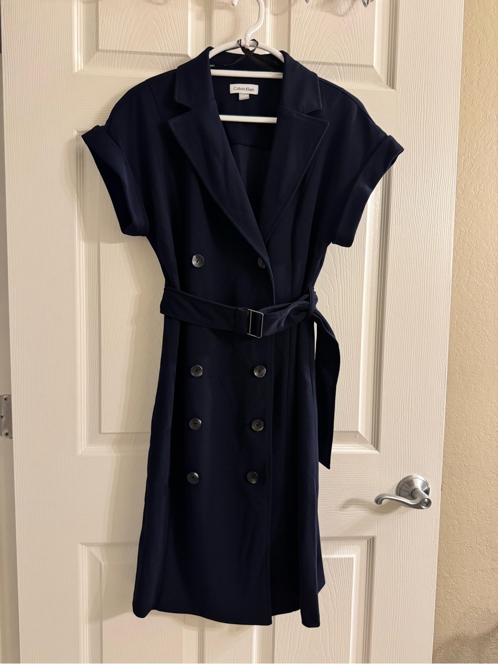 Calvin Klein Midnight Navy Double-Breasted Belted Dress